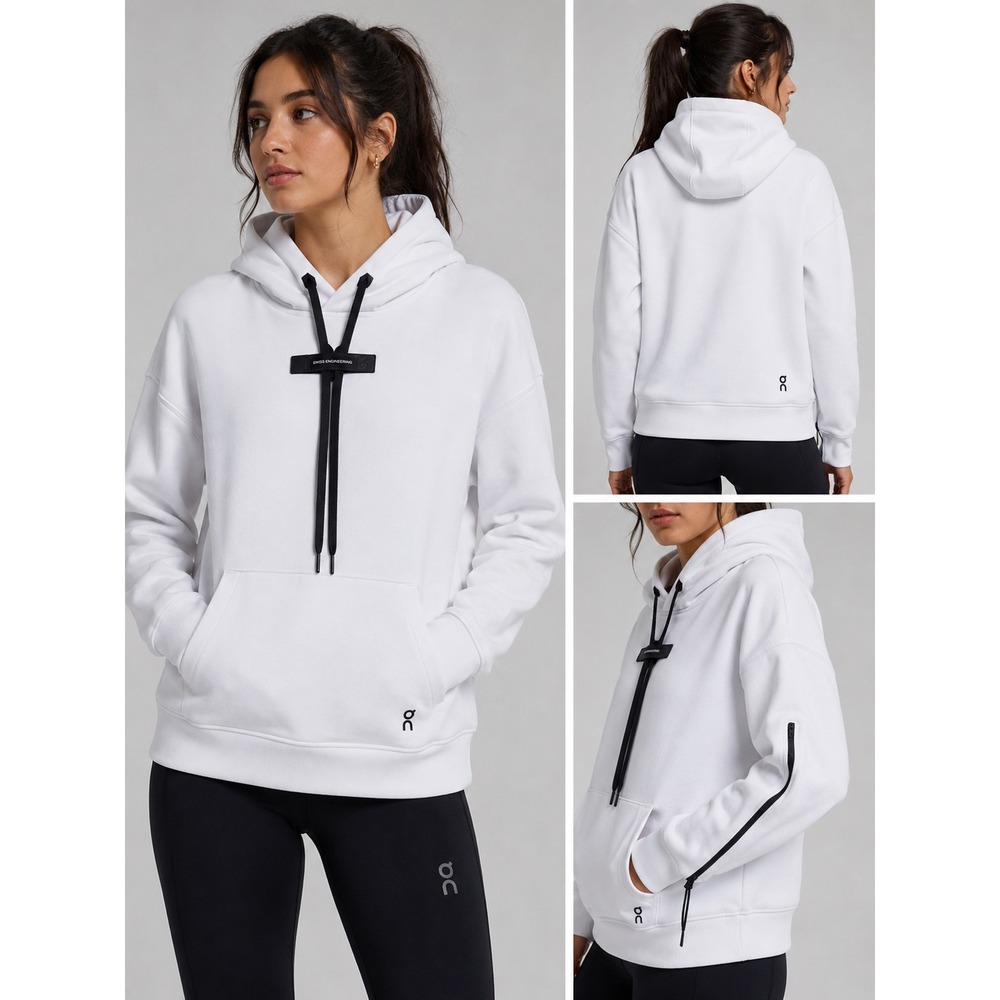 On Running Hoodie White Womens XS Swiss Engineering Performance Side Zip